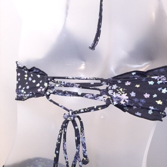 LA VIE EN ROSE Ditsy Splash 2pc Bikini Swimsuit Ruffled Underwire Halter Lace Up - Picture 13 of 16